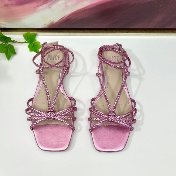 PAIGE Deanna Braided Ankle-strap‎ Flat Sandals In Pink Metallic Size 6 - Picture 6 of 10